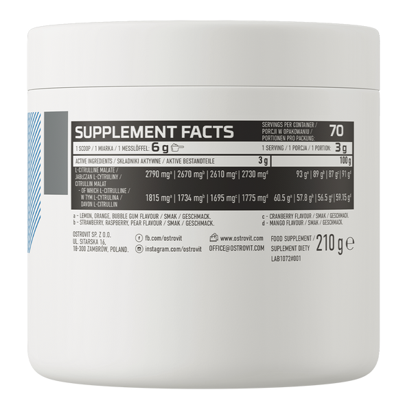 OstroVit Citrulline 210g Ingredients Panel