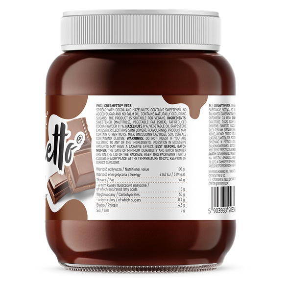 OstroVit Creametto 350g - Cocoa-Hazelnut Vege Ingredients Panel