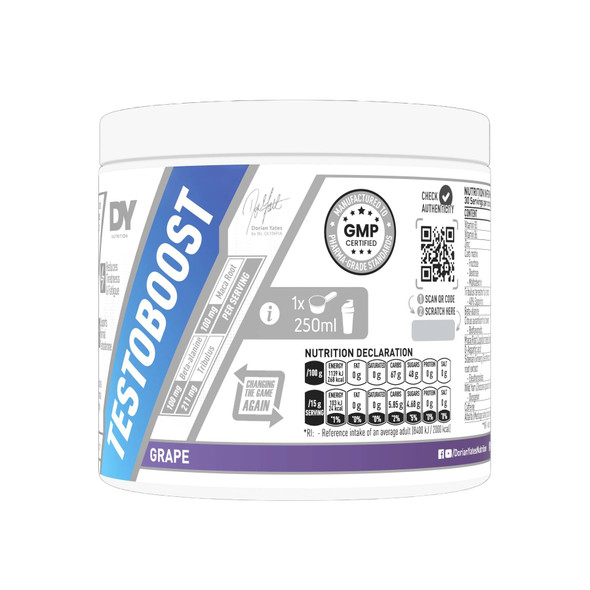 Dorian Yates Testoboost, Grape - 270 grams Ingredients Panel