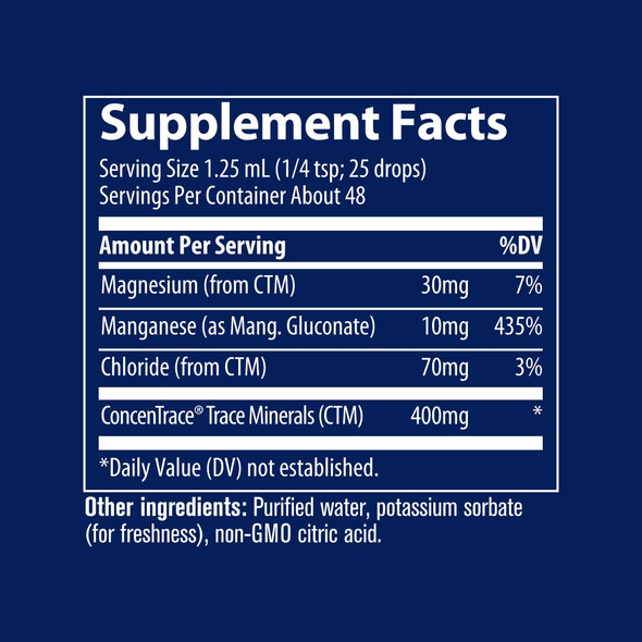 Trace Minerals Ionic Manganese 10mg 2 oz 59 ML Ingredients Panel