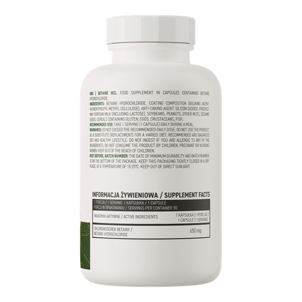 OstroVit Betaine HCI Vege 90 Caps Ingredients Panel