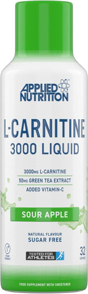 Applied Nutrition L-Carnitine 3000mg Liquid | Green Tea Extract & Vitamin C | Vegan Halal Certified | 15ml Dosing Cap Supplement Facts Panel