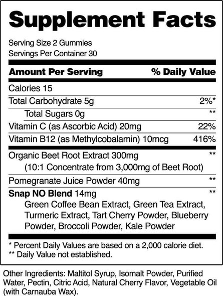 Snap Nitric Oxide Beet Gummies (Sugar Free) – 60 Gummies