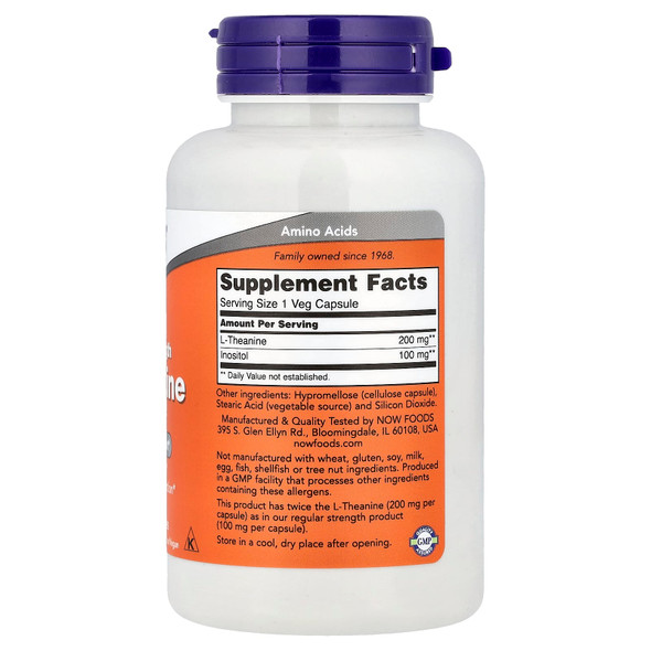 NOW Foods Double Strength L-Theanine, 200mg - 120 vcaps Main Product Image