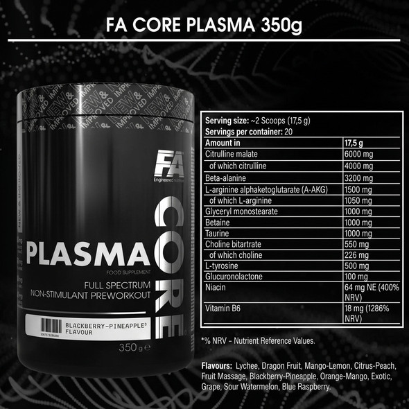 FA Core Plasma 350g — pack back / formula panel