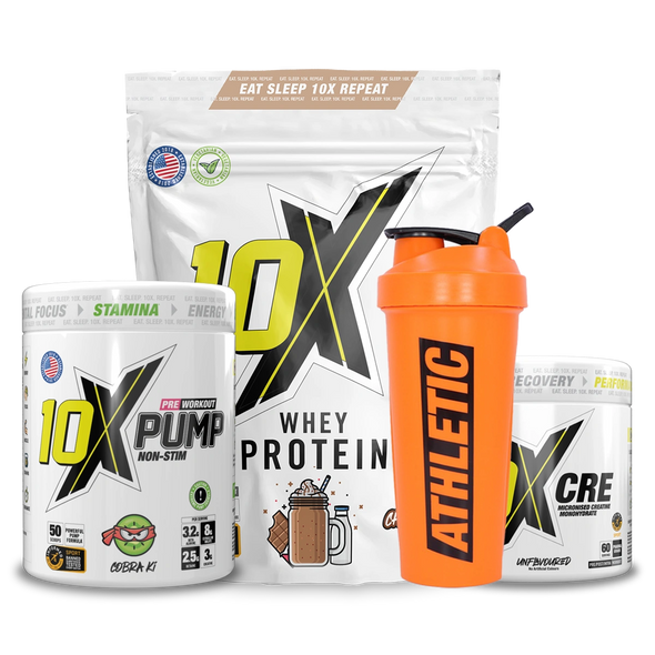 10X Athletic Performance Stack - Whey Protein, PUMP, CRE creatine and free shaker
