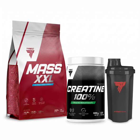 Trec Mass Gain Stack - MASS XXL 4800g + Creatine 100% 600g + Free Shaker - bundle