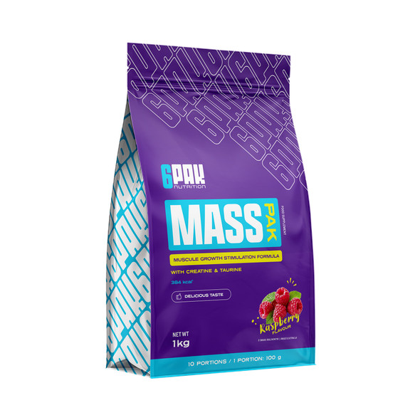 6PAK MASS PAK 1000g mass gainer - Raspberry bag