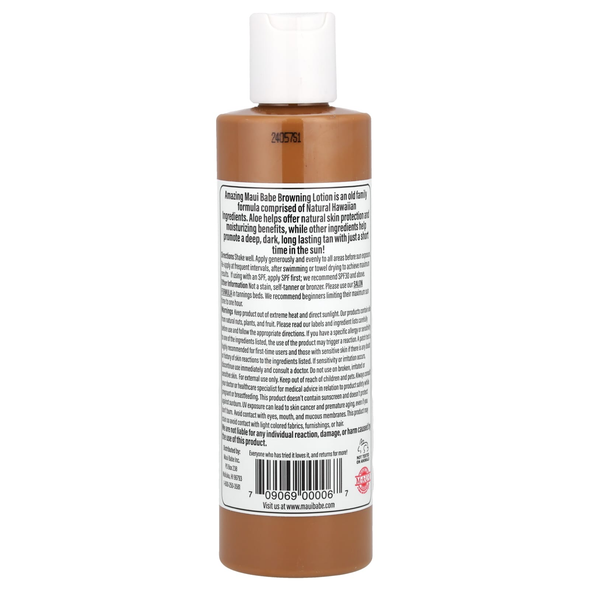 Maui Babe Browning Lotion 8oz - back label