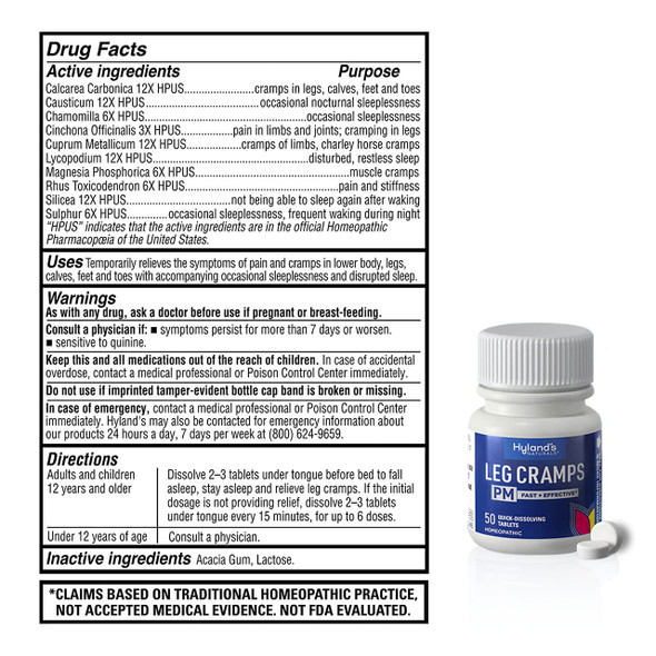 Hyland's Leg Cramps PM Ingredients Panel