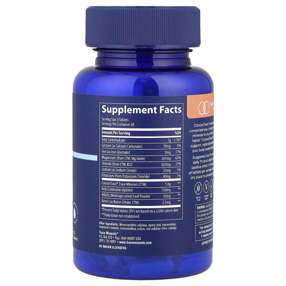Trace Mineral ConcenTrace® Tablets - 90 Tabs Ingredients Panel