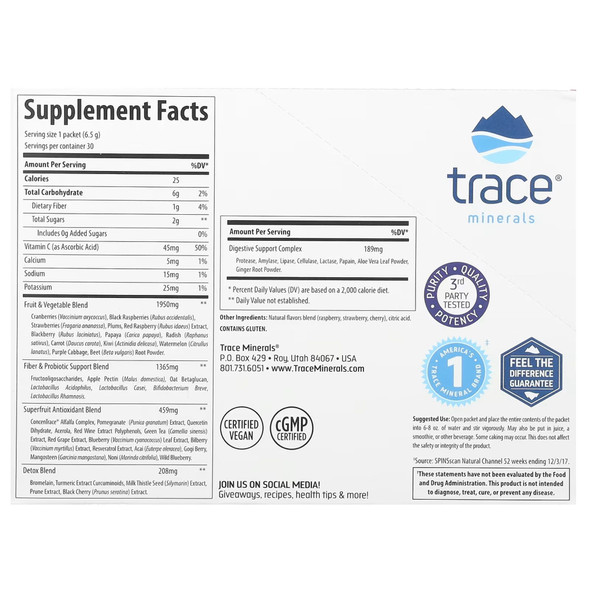 Trace Minerals Reds Pak - Mixed Berry 30 Packets Ingredients Panel