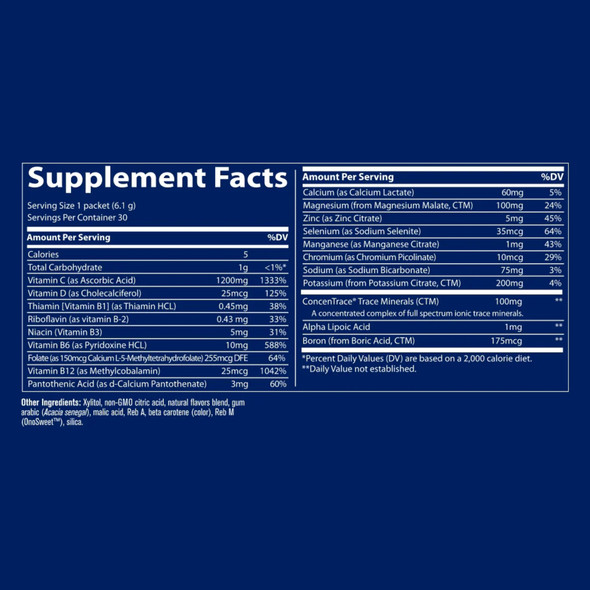 Trace Minerals Sugar Free Electrolyte Stamina Power Pak - Orange Mango - 30 Packets Ingredients Panel