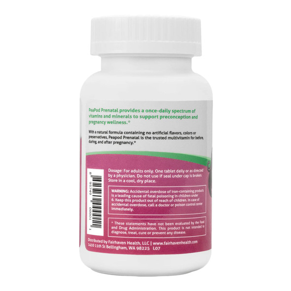 Fairhaven Health PeaPod Prenatal Multivitamins 60 Tablets Back Label