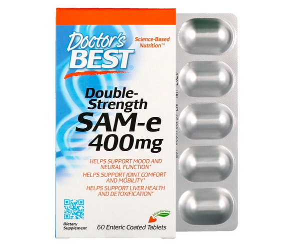 Doctor's Best, SAM-e, Double-Strength, 400 mg, 60 Enteric Coated Tablets Main Product Image