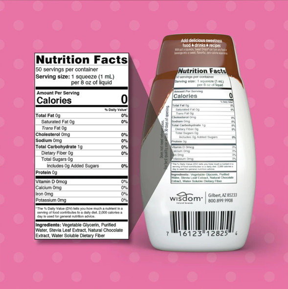 Sweetleaf Sweet Drops - Flavored Stevia Sweetener Chocolate 1.7 fl.oz Ingredients Panel