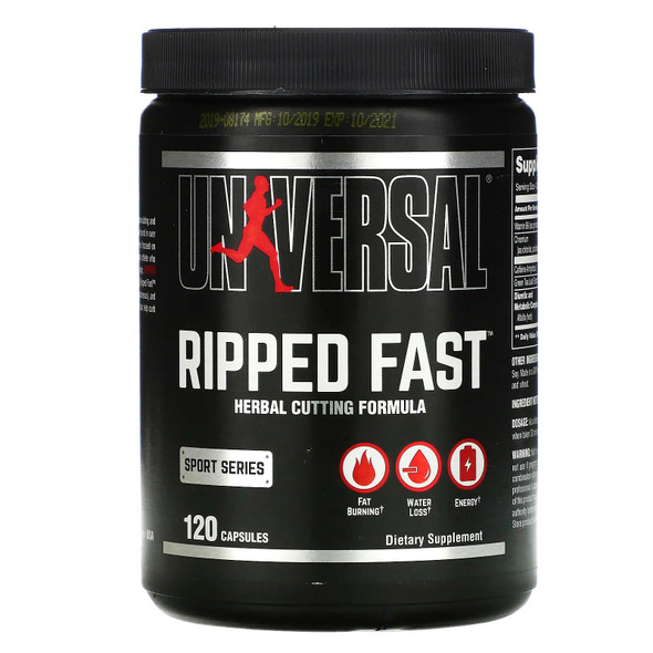 Universal Nutrition Ripped Fast 120 Caps Supplement Facts Panel
