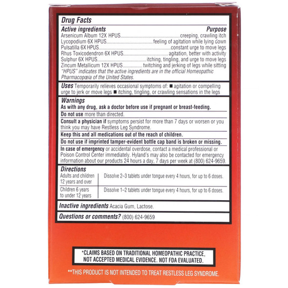 Hyland's Restful Legs Tablets Ingredients Panel