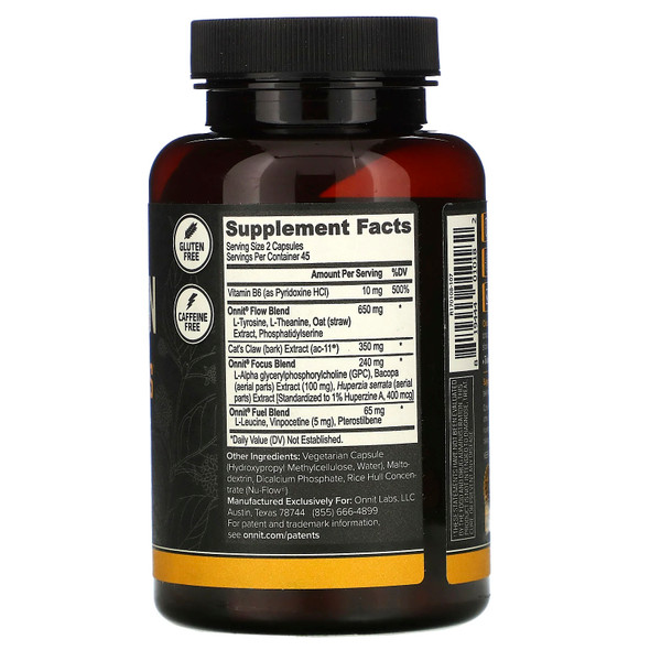 Onnit, Alpha Brain, Memory & Focus, 90 Capsules Ingredients Panel