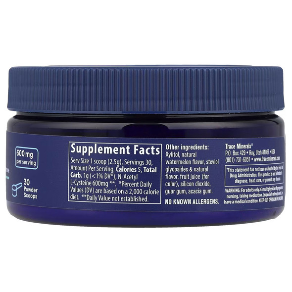 Trace Minerals NAC Powder 600mg - 75g Ingredients Panel
