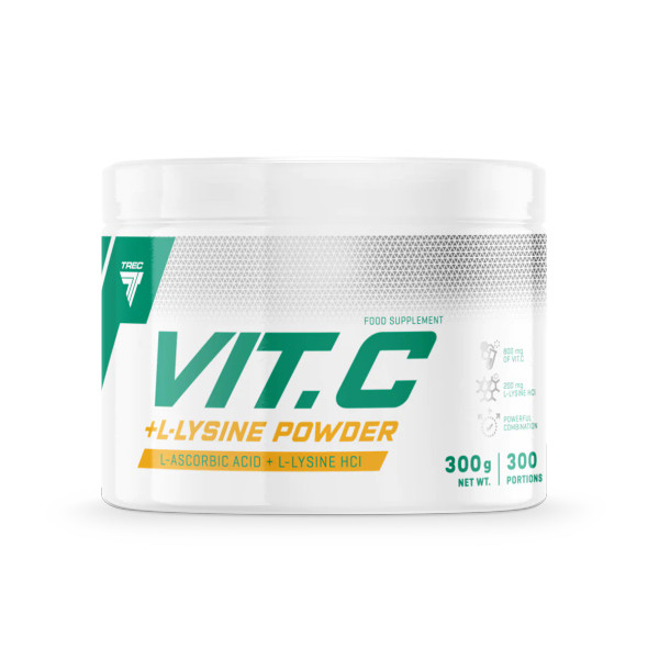 Trec Nutrition VIT. C + L- LYSINE POWDER 300g JAR Supplement Facts Panel