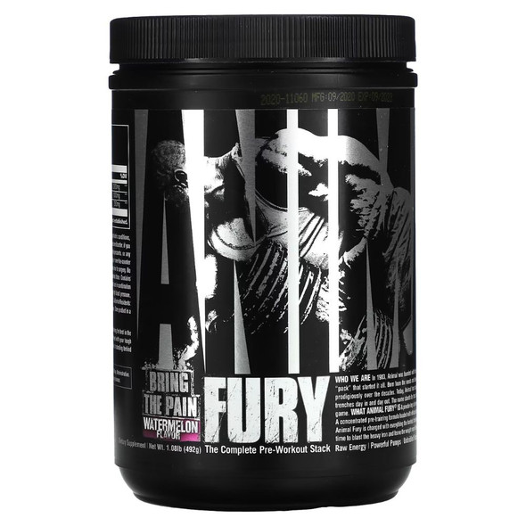 Universal Nutrition Animal Fury - The Complete Pre-Workout Stack Watermelon 492 grams Supplement Facts Panel