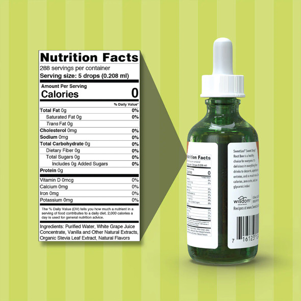 SweetLeaf Sweet Drops Root Beer 288 Servings Ingredients Panel