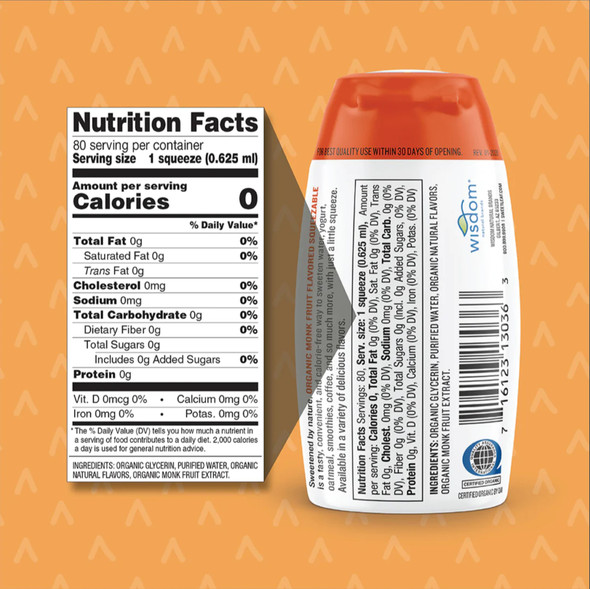 SweetLeaf Orange Passion Liquid Monk Fruit 80 Servings Ingredients Panel