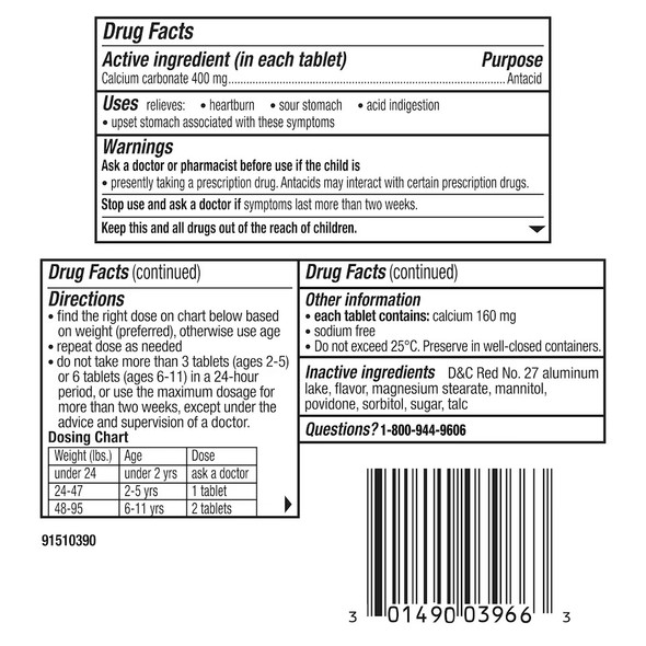 Pepto Kids 24 Chewable Bubblegum Tablets Ingredients