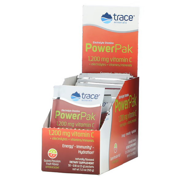 Trace Minerals Electrolyte Stamina Power Pak NonGmo Passionfruit Guava Box of 30