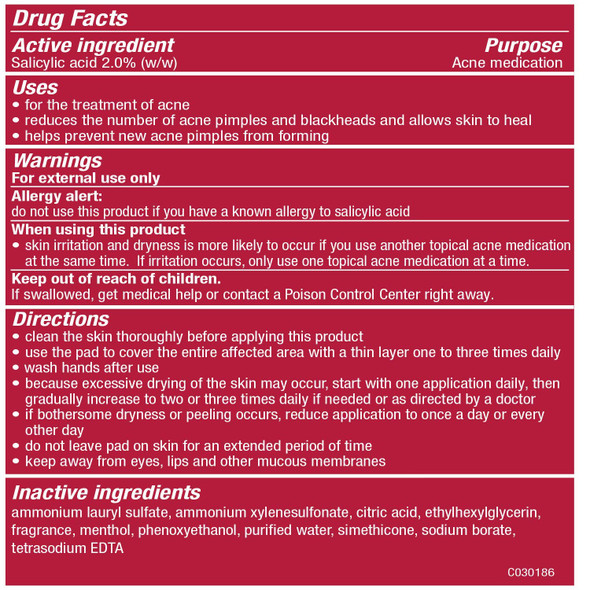 Stridex Strength Medicated Pads, Maximum - 55 Wipes Ingredients Panel
