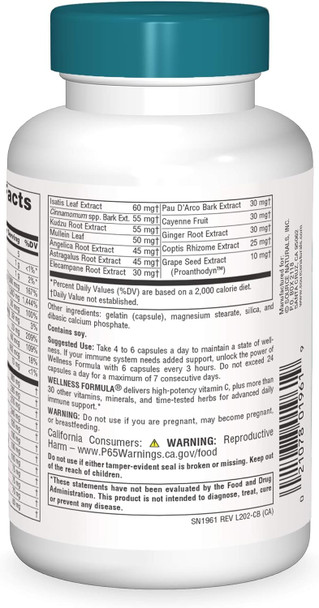 SOURCE NATURALS WELLNESS FORMULA 120 Caps Ingredients Panel