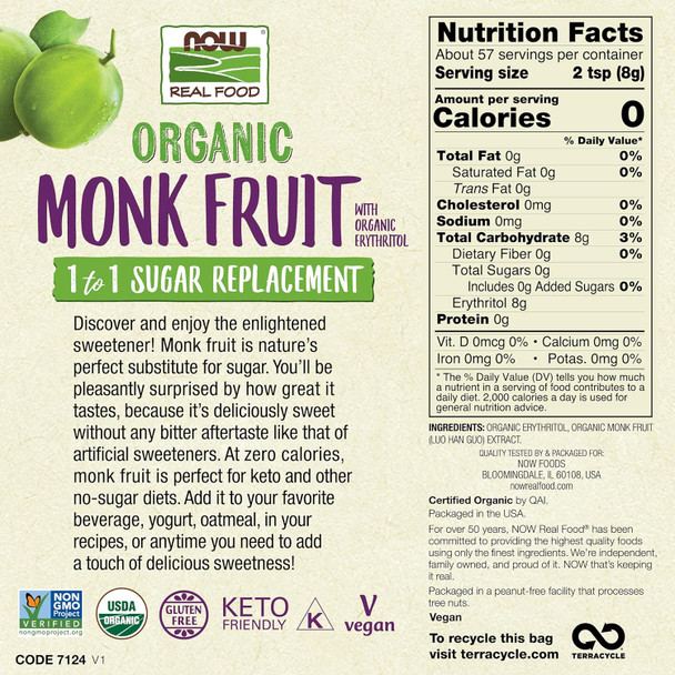 NOW REAL FOODS ORGANIC MONK FRUIT 1 TO 1 SUGAR REPLACEMENT 454G Ingredients