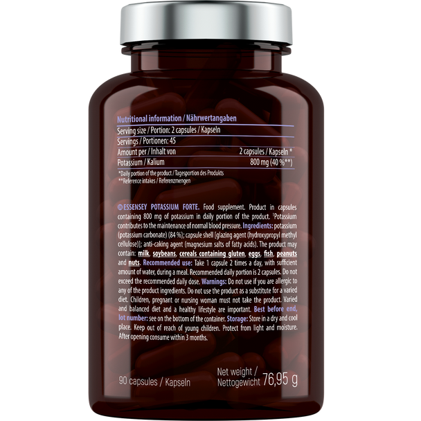 ESSENSEY POTASSIUM FORTE 90 caps 800mg Ingredients Panel