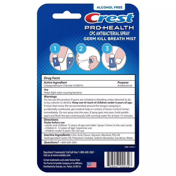 Crest Pro-Health Clean Mint Mist 13ml Ingredients