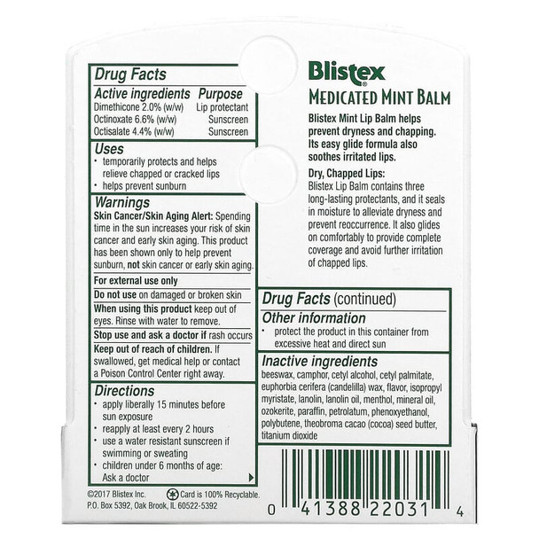 Blistex Medicated Mint Balm .15 oz Ingredients