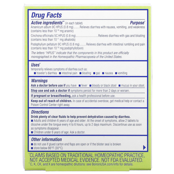 Boiron DIARALIA 60 TABLETS (DIARRHEA RELIEF) Ingredients Panel