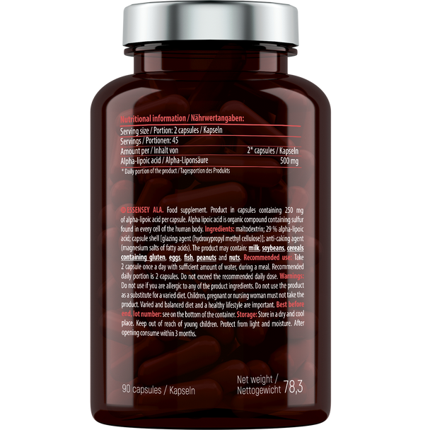 ESSENSEY ALA Alpha Lipoic Acid 90 Caps Ingredients