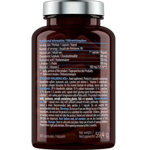 ESSENSEY Hyaluronic Acid 90 Caps Ingredients Panel