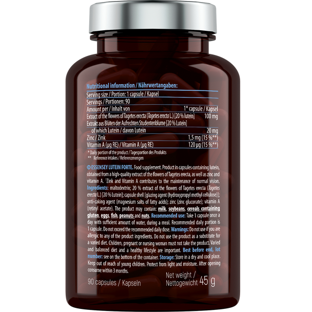 ESSENSEY Lutein Forte 90 Caps Ingredients Panel