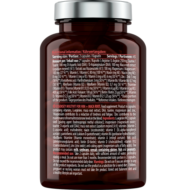 ESSENSEY Multivit for HIM + Maca Root 90 Caps Ingredients Panel