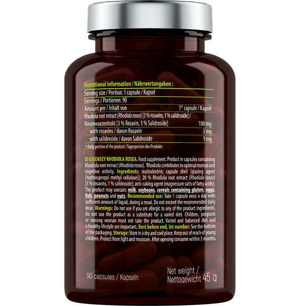 ESSENSEY Rhiodola Rosea 90 Caps Ingredients Panel