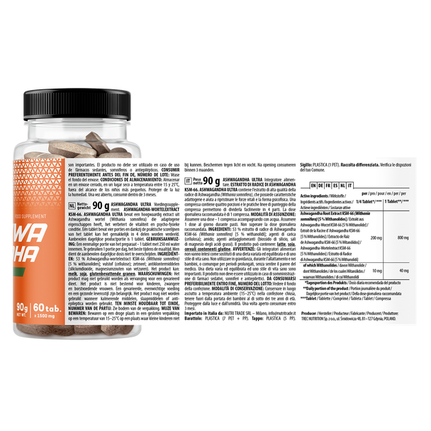 Trec Nutrition ASHWAGANDHA ULTRA 60 tabs Ingredients Panel