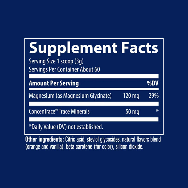 Trace Minerals Magnesium Glycinate Powder - Orange Dream 180g Ingredients Panel