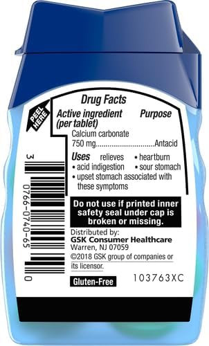 TUMS Smoothies Extra Strength Antacid - 60 Chewable Tablets Ingredients Panel