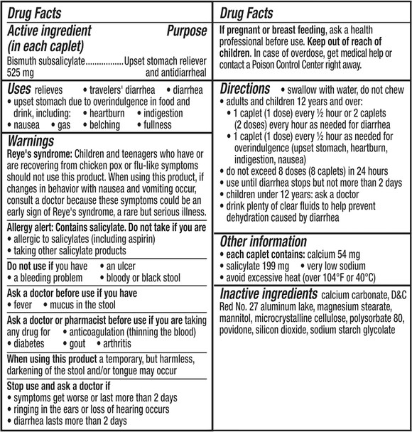 Pepto Bismol Caplets Ultra 24 Caplets Ingredients Panel