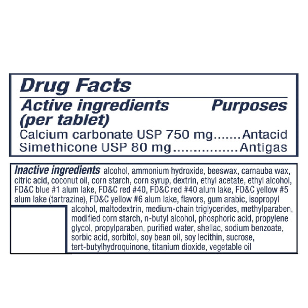 Tums Gas Relief Chewy Bites - 54 Tabs Ingredients Panel