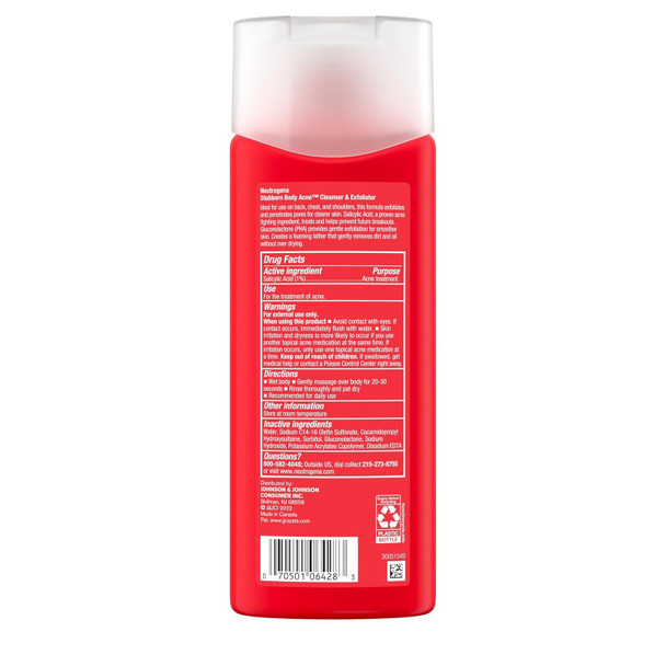 Neutrogena Stubborn Body Acne 250ml Ingredients Panel