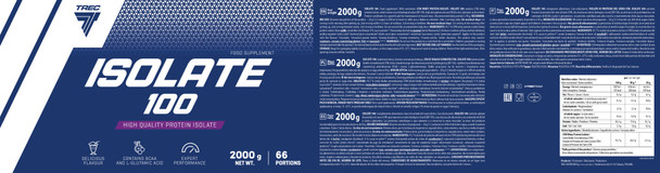 Trec Nutrition ISOLATE 100 JAR Ingredients Panel
