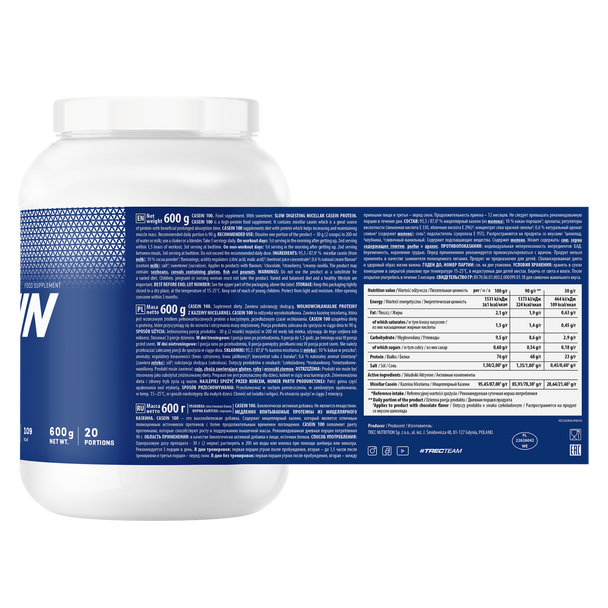 Trec Nutrition CASEIN 100 600g Ingredients Panel